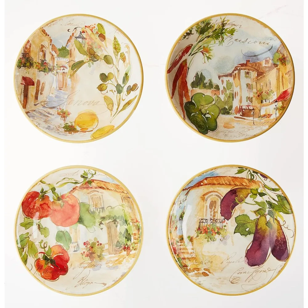 

Set of 4 Assorted Design Soup Pasta Bowls, 9.25 Inches, Durable Ceramic