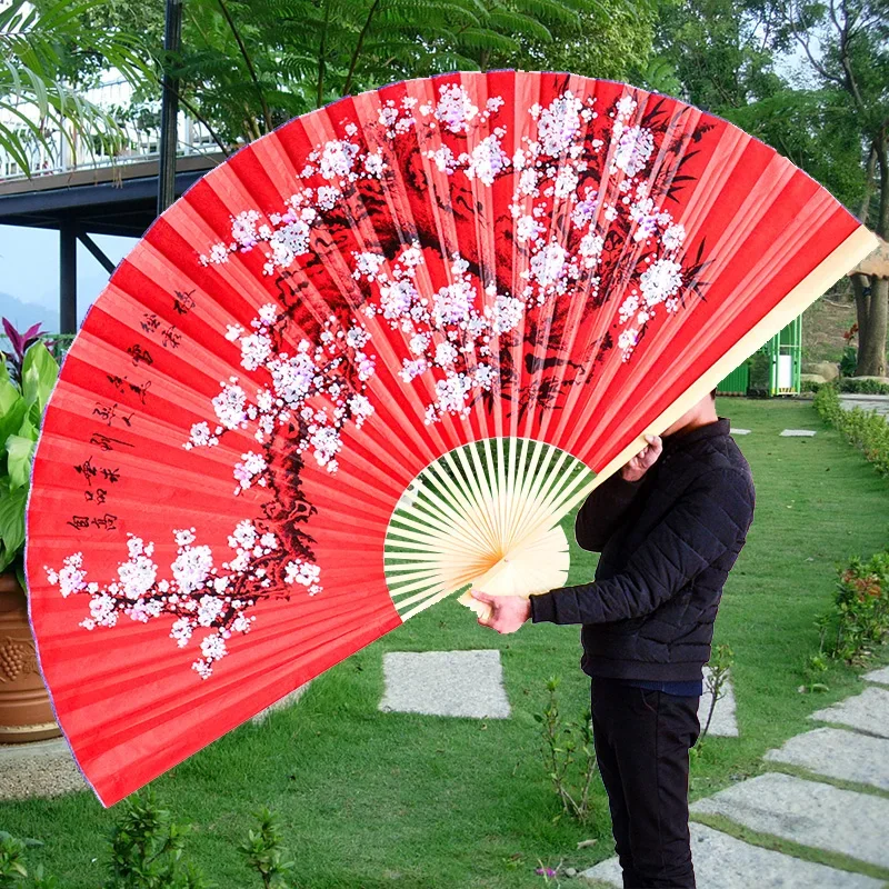 

Chinese Style Plum Decoration Fan Large Decorative Furnishings Big Folding Fan Festive Wedding Home Decorative Props Abanicos