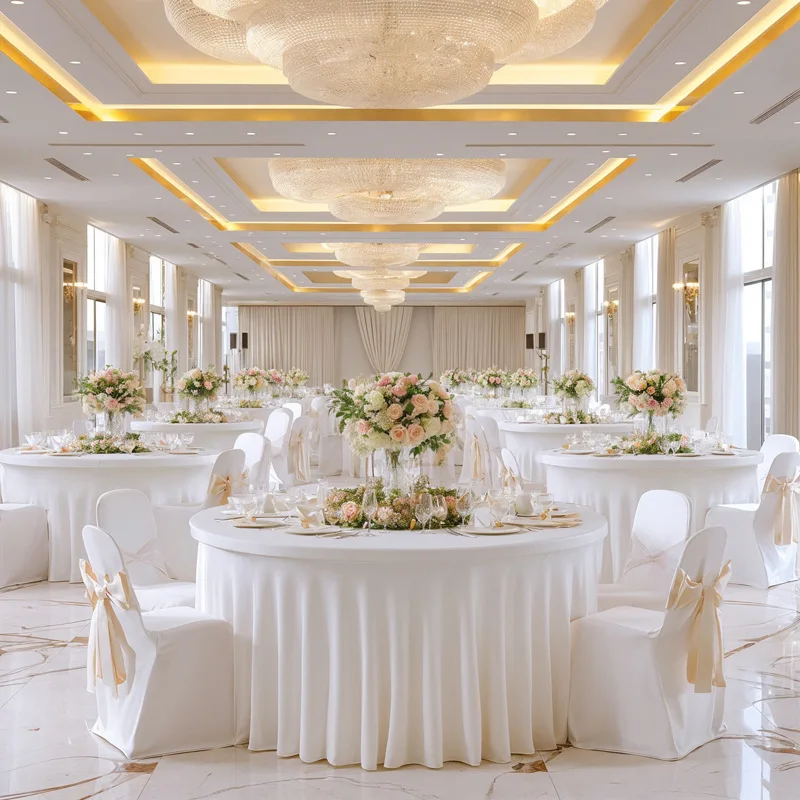 Spandex round stretch tablecloth Hotel banquet wedding party pleated skirt Hotel restaurant table linen