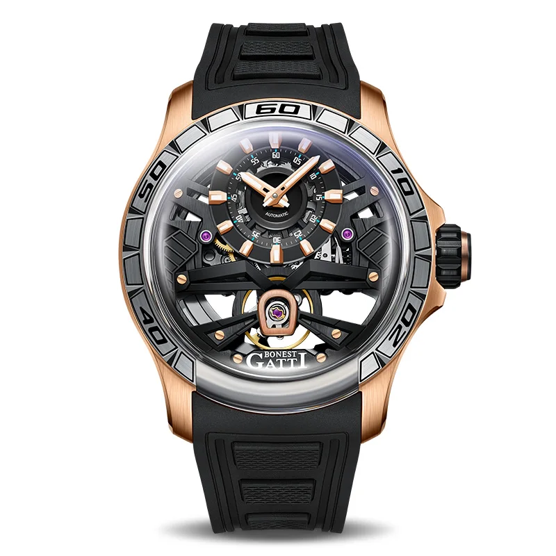 

BONEST GATTI New Men's Automatic Mechanical Skeleton Watch Luminous Sapphire Fashion Wristwatch