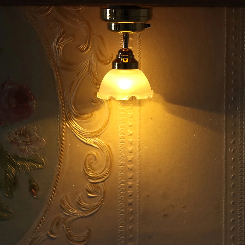 1:12 Dollhouse Miniature LED Light Ceiling Lamp Chandelier Furniture Lighting Home Model Decor Toy Doll House Accessories