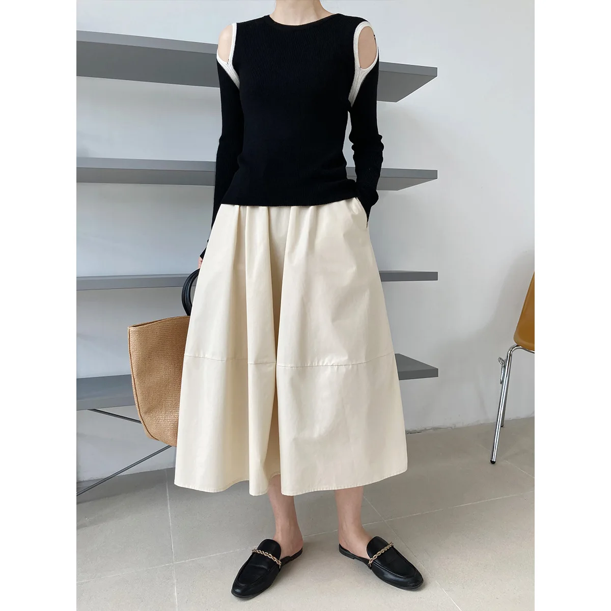 Children Clothing Casual Skirt 20spring Summer New Fashionable High-waist Slimming Elastic Waist Mid-length Casual Loose Skirt