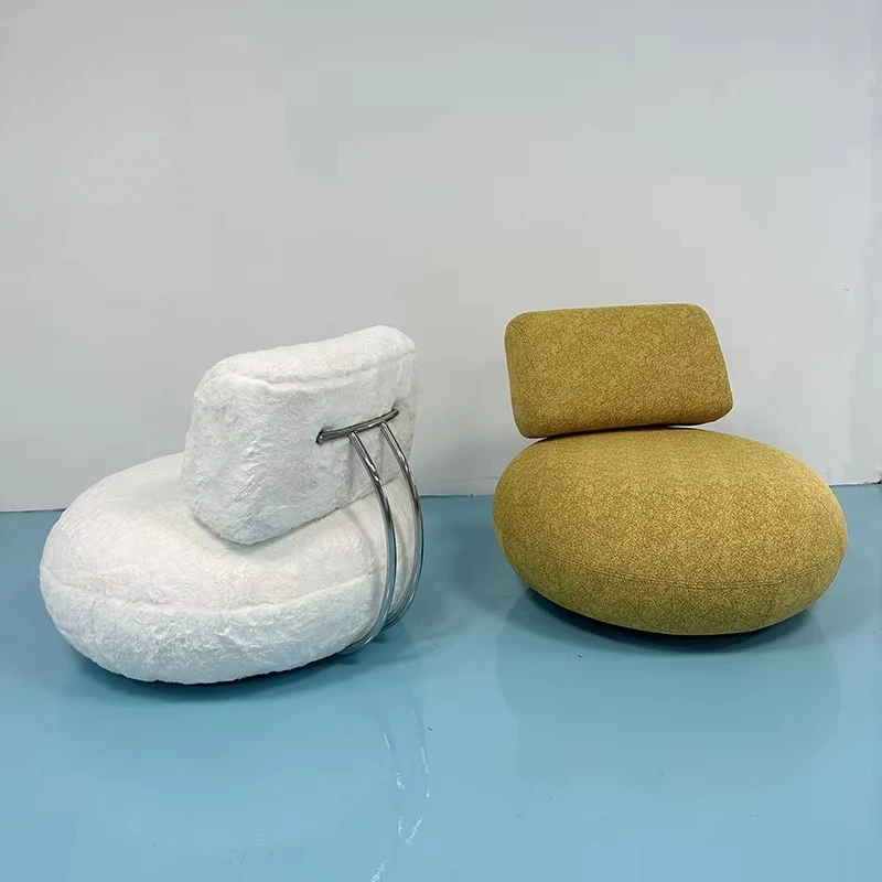 Lazy Design Modern Luxury Chair Home Fabric Swivel Chair Armless Round Living Room Backrest 360 Degree Rotating Leisure Chair