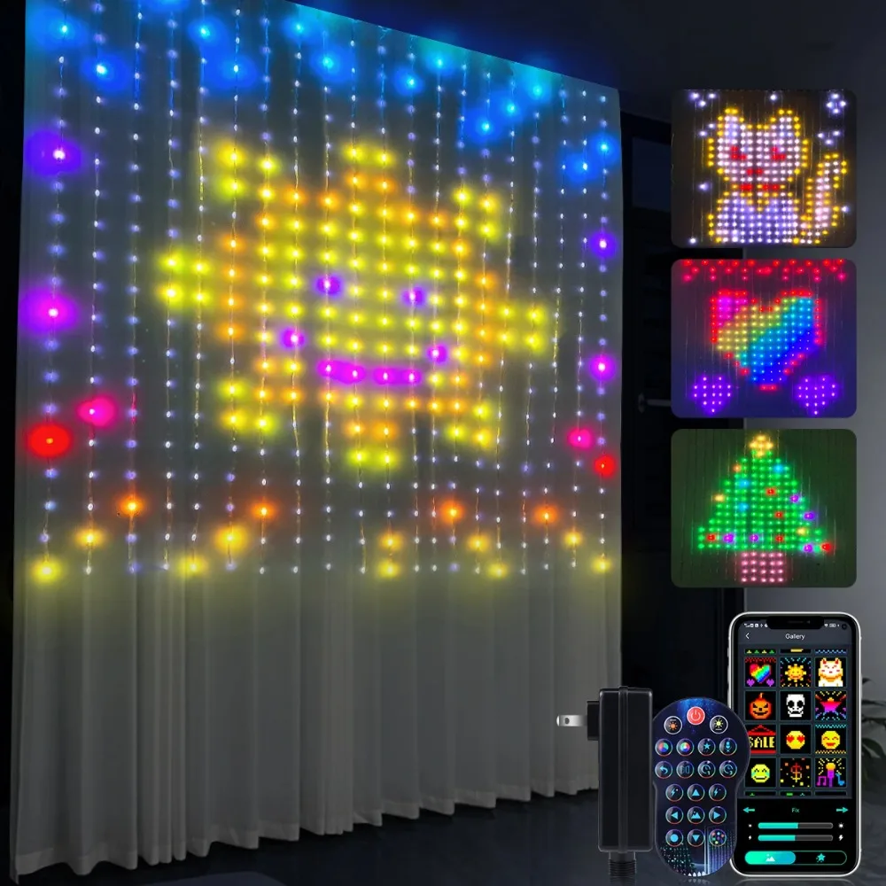 400 LEDs Smart Curtain Lights RGBIC LED Fairy Lights with APP & Remote DIY Pattern Waterproof Outdoor Lights for Bedroom Decor