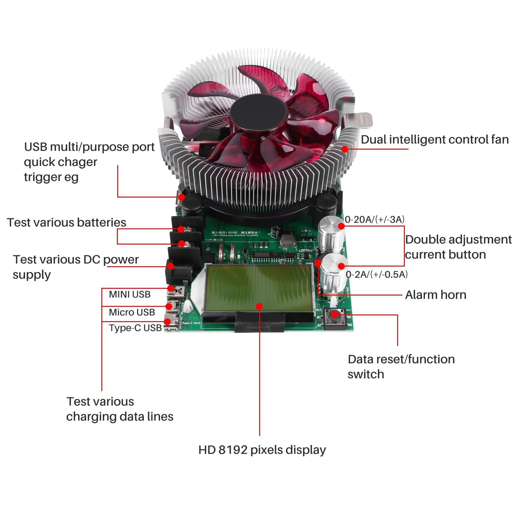 AD41-اختبار الحمل الإلكتروني 150 واط 20A المقاوم قابل للتعديل تيار مستمر اختبار قدرة البطارية المقاومة الطاقة