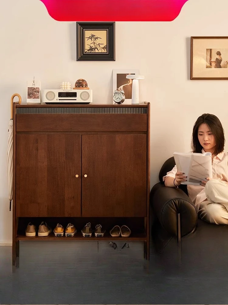 

Nordic solid wood shoe cabinet, large-capacity entrance cabinet at home door, retro small apartment storage locker