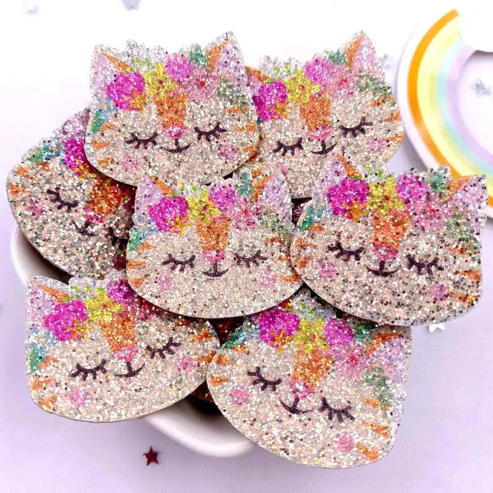 10pcs Glitter Felt Fabric Nonwovens Colorful Exquisite Fox Cat Applique DIY Sewing Patch Christma Decor Supplie Accessorie Craft