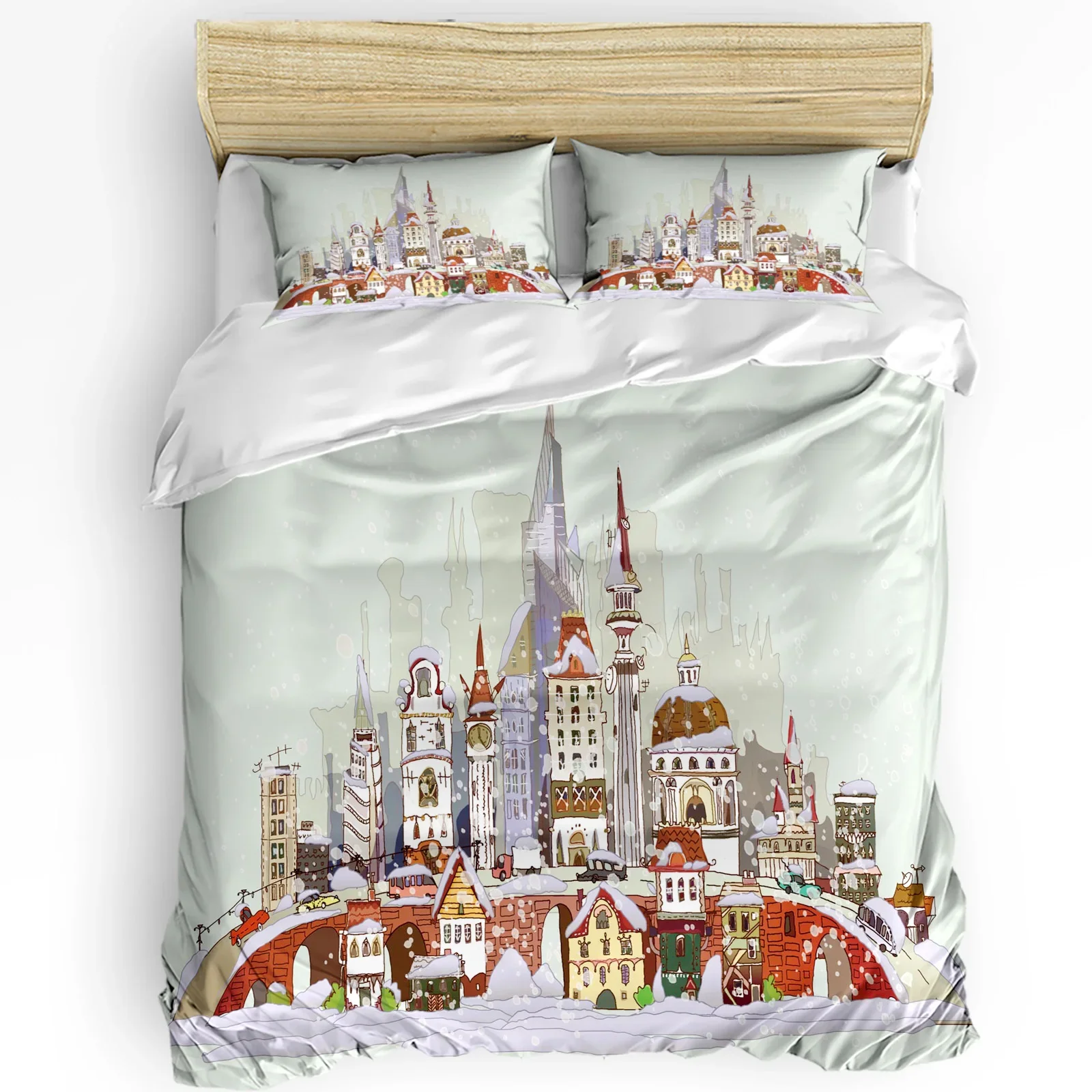 

Christmas City Houses Building Castle Bedding Set 3pcs Duvet Cover Pillowcase Kids Adult Quilt Cover Double Bed Set Home Textile