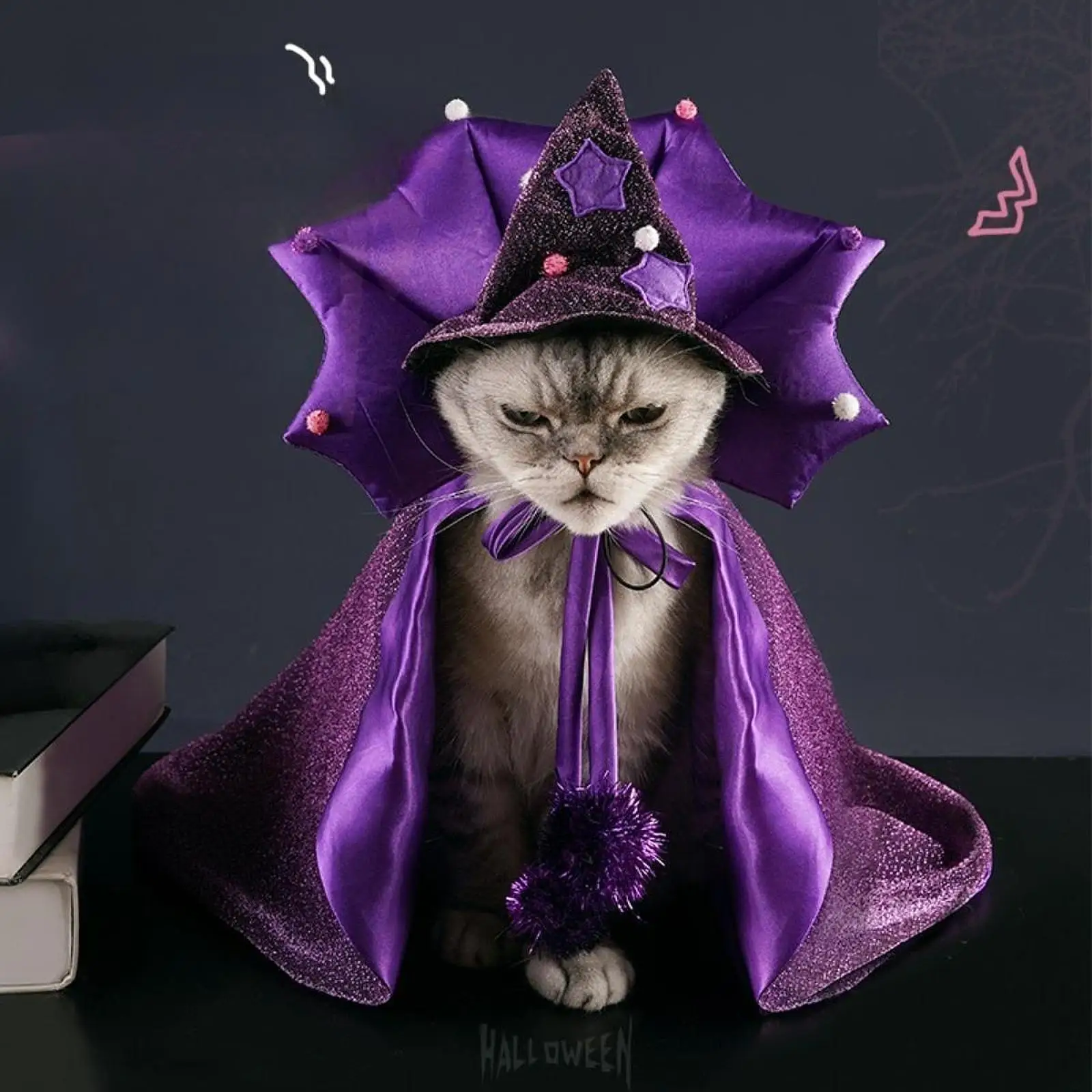 Pet Halloween Costume Witch Cosplay for Small Dogs Cats Wizard Outfit Cat Cloak for Holiday Carnival Photo Props Party Supplies