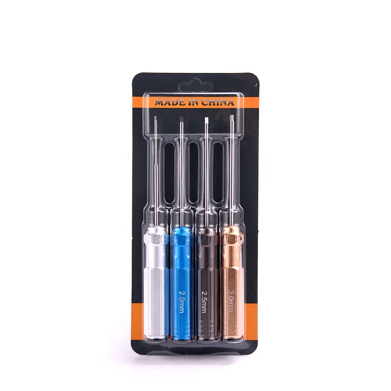 Set of 4 Hexagonal RC Screwdrivers Kit Made of Steel with Coloured Handles Compatible with 1.5, 2, 2.5 and 3mm Screws