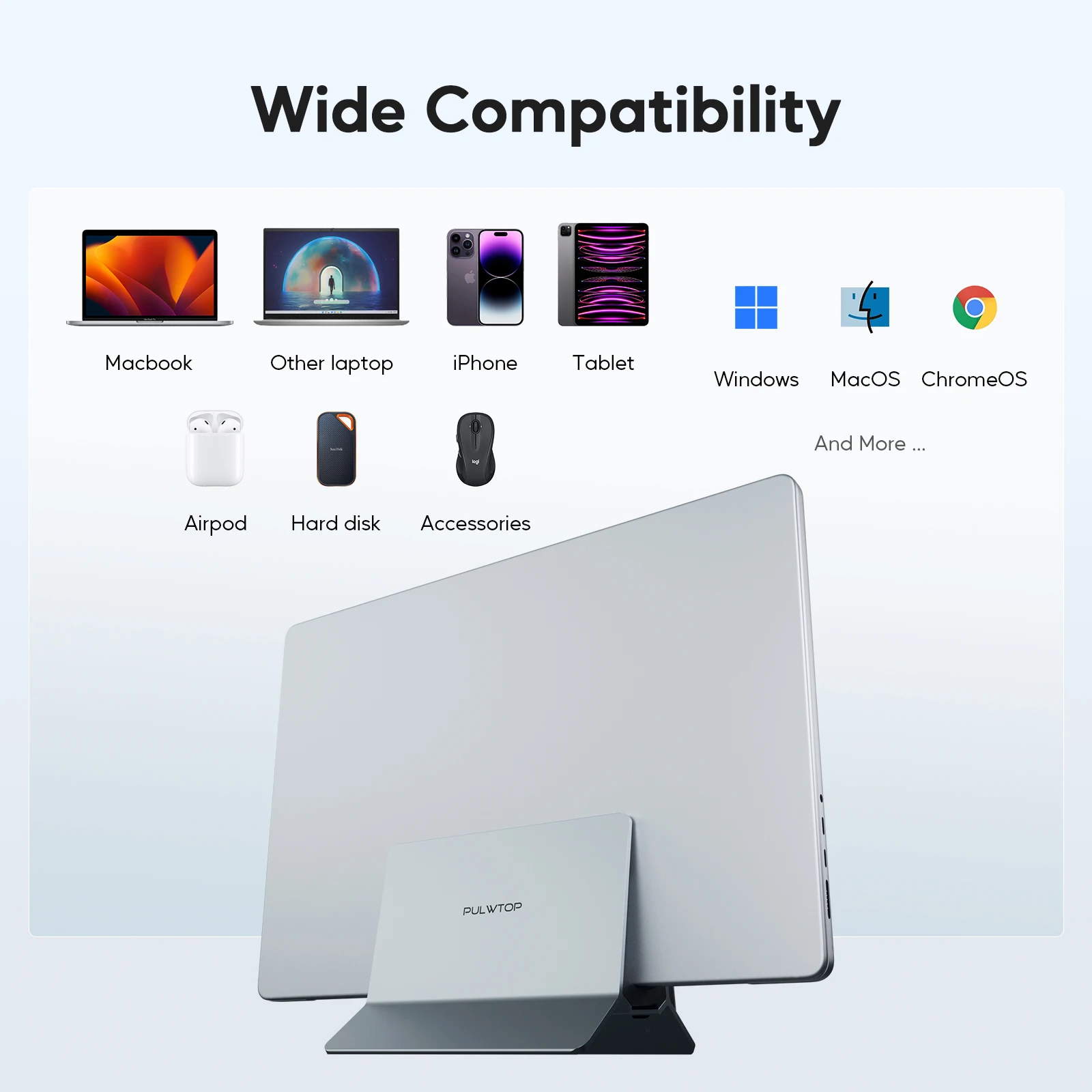 M.2 SSD 확장, HD 4K, RJ45, USB-C, 모든 기능을 갖춘 Type-C 노트북을 위한 USB-A 2개를 갖춘 PULWTOP 수직형 노트북 도킹 스테이션