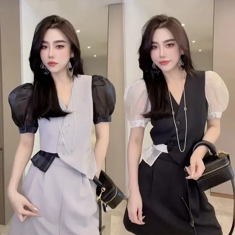 Temperament Celebrity Light Luxury Fashion Set Female 2023 Summer High End V-neck Design Short Top High Waist Half Skirt Women