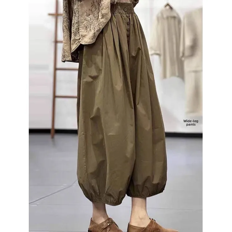 

Модные повседневные брюки-гарланды с широкими штанинами и плиссировкой, весна-лето, новинка, большие размеры, женская одежда, европейский стиль