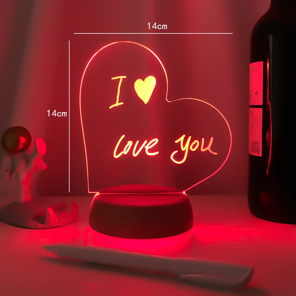 Two Tone Heart Shape  Drawing Board 3D Night Light Blank Acrylic Boards Erasable Message Board Lamp With Pen Gift For Decoration