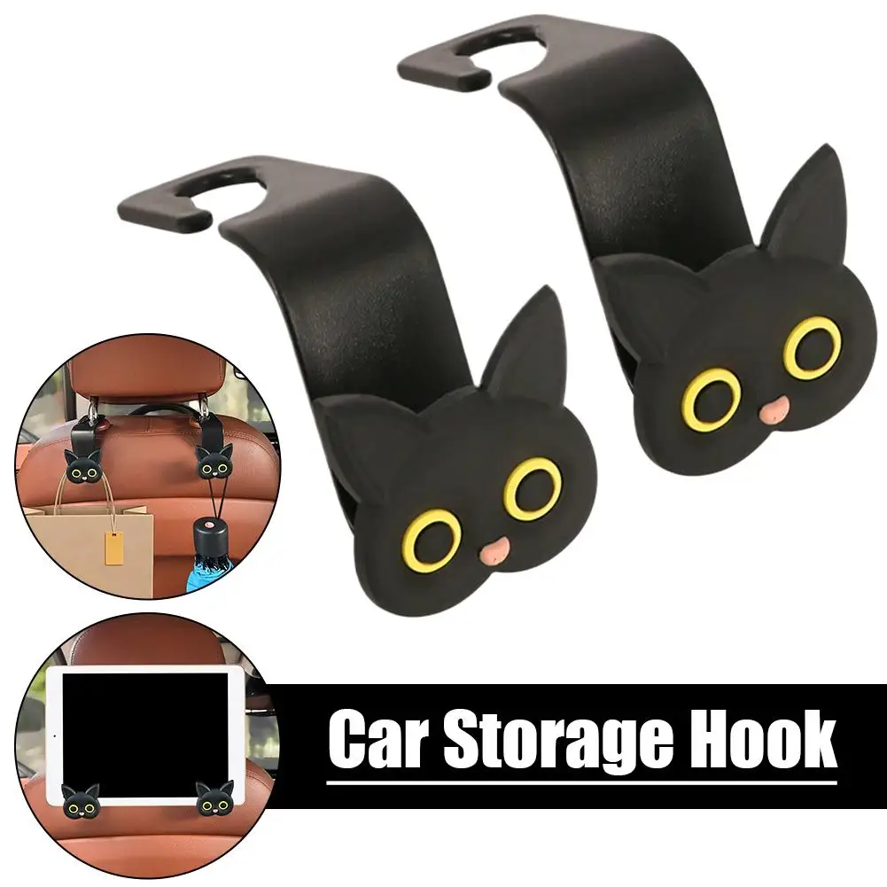 2pcs Adorable 3D Cartoon Cat Car Seat Headrest Hooks - Universal Vehicle Storage Organizer For Handbags,Purses Coats Cute Y8A7