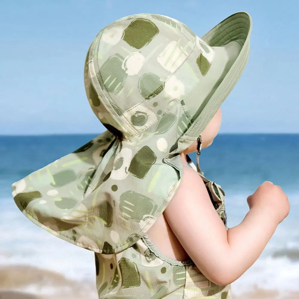 Korean Style Double Sided Kid Sunhat Shawl Attachment Large Brim Sand Beach Sun Hat UPF 50+ Anti-UV Children's Fisherman Hat