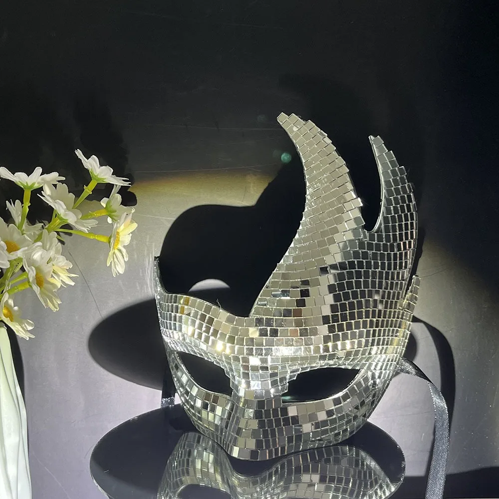 Silberne Stierhorn-Maske für Frauen, Halloween-Party, Maskerade-Kostüm, Pailletten-Bühnen-Performance-Gesichtsmaske, Karneval, Club, Foto-Requisite – Detail 3