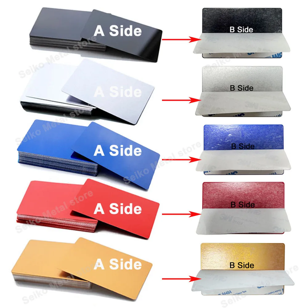 

50Pcs With adhesive Metal Business Card Colored Finish Aluminum Blank Laser Engraving Cards Logo Printing DIY Office Supplies