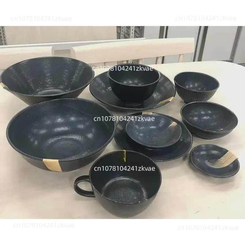 Ceramic Tableware Imported From Retro Black Matte Rice Bowl Large Bowl Dish Plate Noodle Bowl