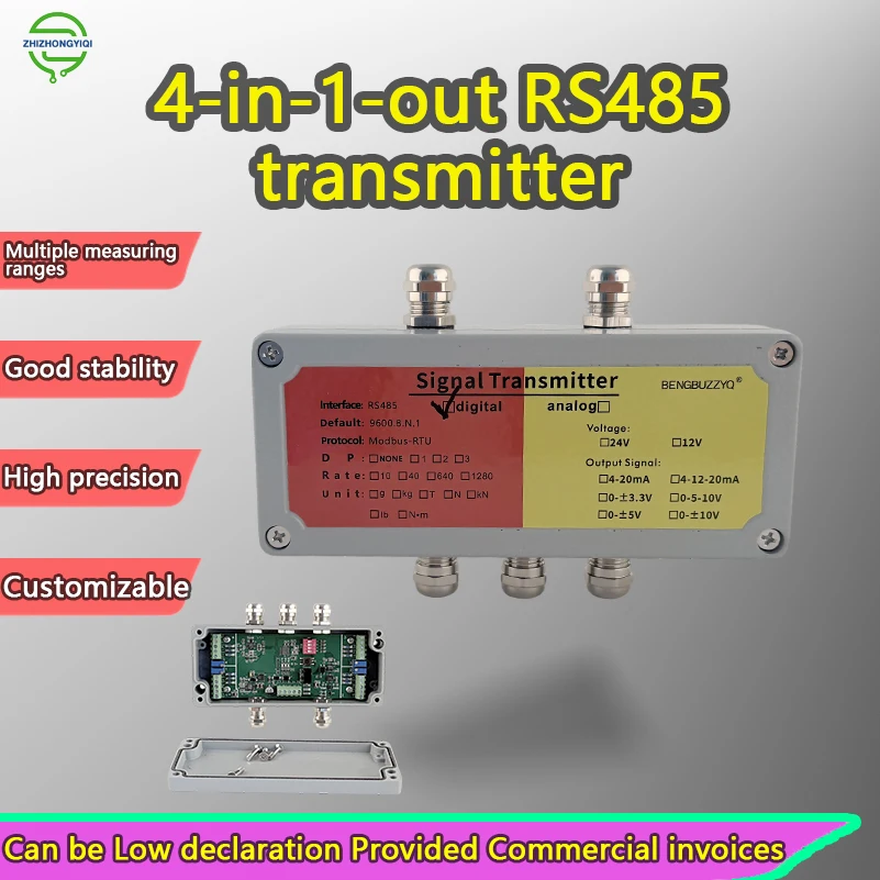 4-in-1-out Load Cell Signal Converter RS485 Digital Transmitter Modbus RTU Communication Weighing Amplifier Module