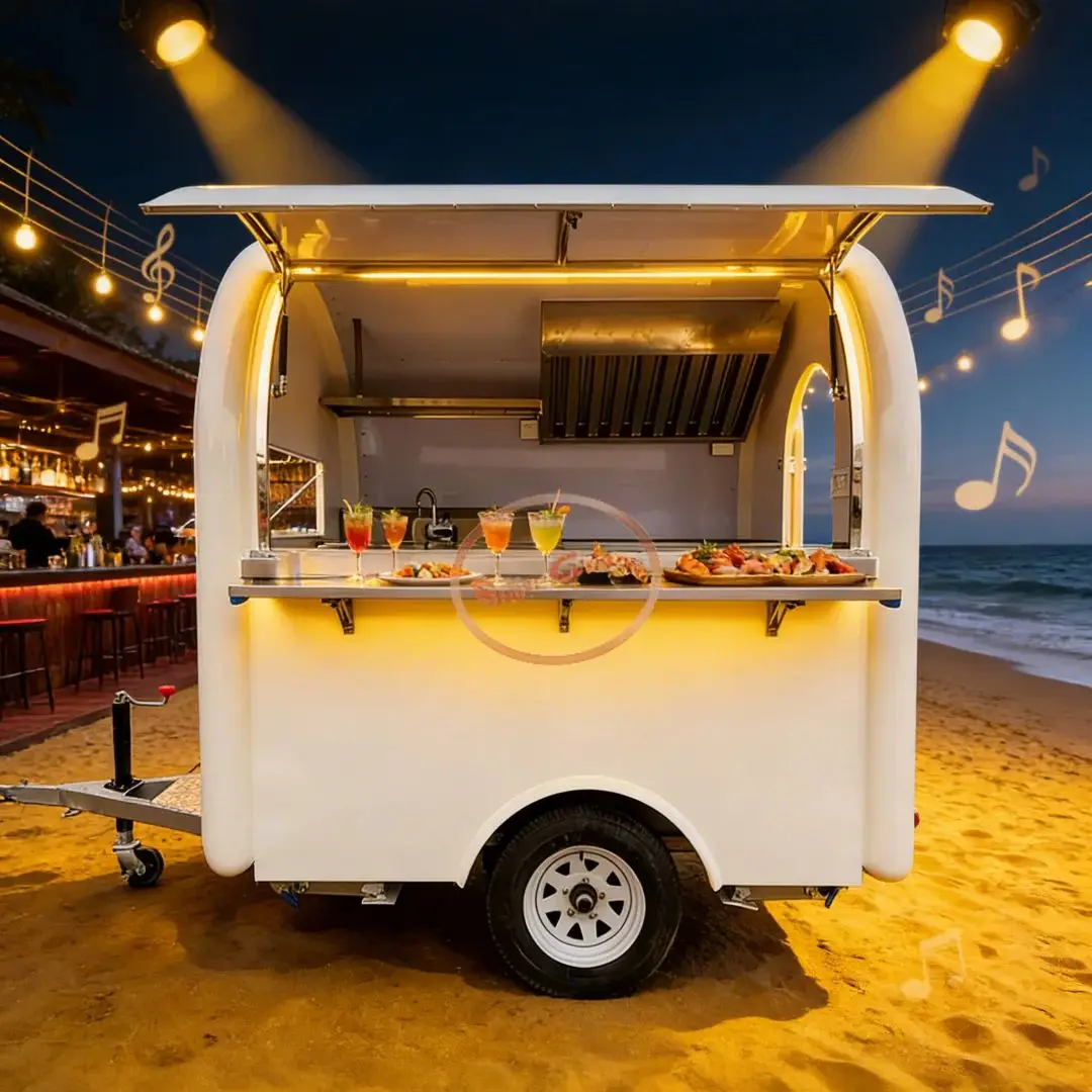 Fiberglass Mobile Food Cart Catering Trailer with Kitchen Sink And Range Hood for Outdoor Events And Street Food Vendors