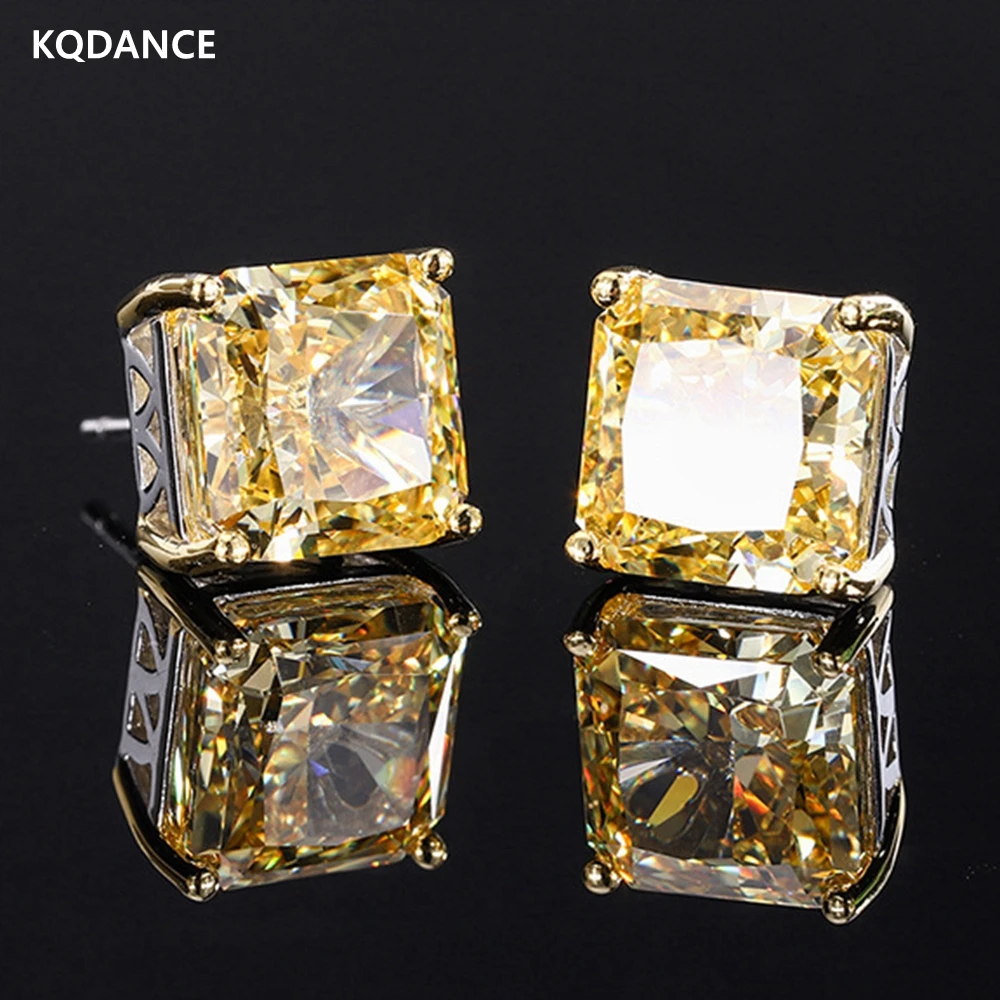 

KQDANCE Real 925 Silver with 10mm Yellow/purple stone Simulated Amethyst citrine Moissanite Diamond emerald Earrings Jewelry