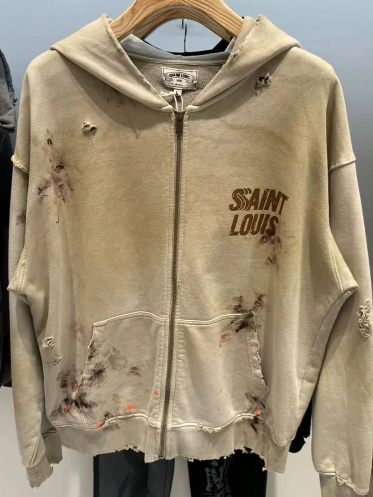 

SSSAINT LOUIS American Sle Waed Outdated Long Sve Толстовка с капюшоном Кардиган Jaet Мужчины Женщины Модная одежда Толстовка