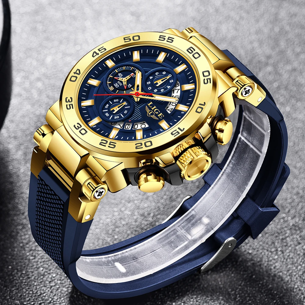 LIGE New Mens Watches Top Luxury Brand Big Dial Watch Men Waterproof Quartz Wristwatch Sport Chronograph Clock Relogio Masculino