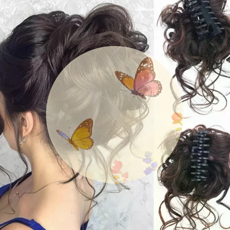 

Синтетический пучок для волос, небрежный кудрявый шиньон на заколке, эластичная резинка-скранчи, накладные пряди для женщин, заколки для волос