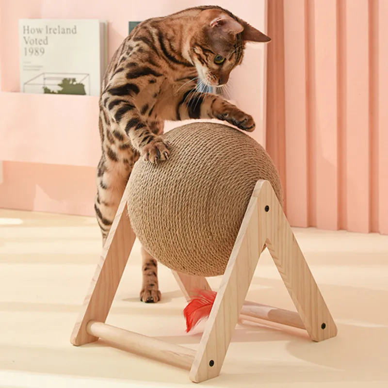 Cat Scratcher Cat Climbing Frame Scratching Post for Cats Claw Grinding Scratch Resistant Cats Wheel with Feather Toys Pet Toys