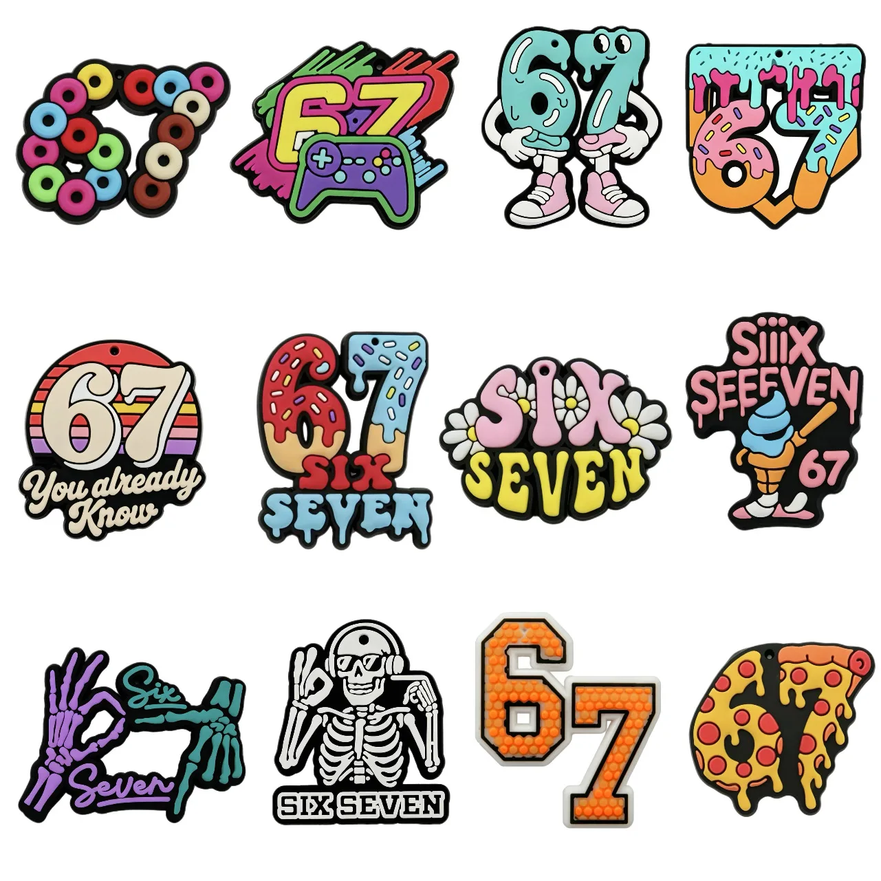 Fashion Number 67 Cartoon  Charms, Cute Aesthetic Shoe Buckles for Clogs, DIY Sandals Decoration Accessories for Women Girls