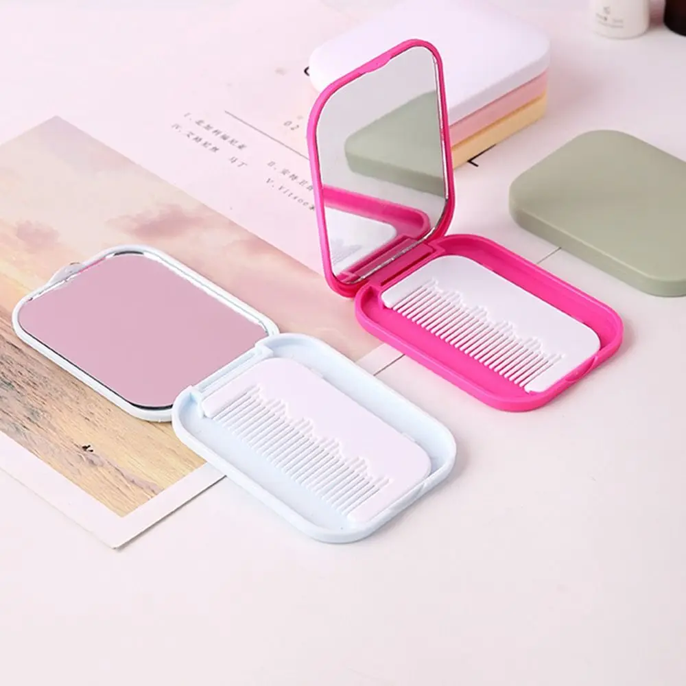 Ultra-thin Folding Small Mirror Square Fashion Travel Mirrors Solid Color Portable Makeup Mirror Girl