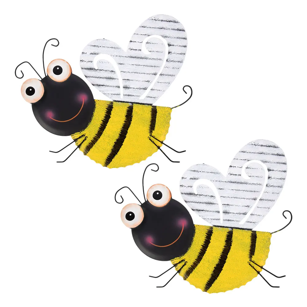 

2pcs Metal Bee Wall Art Wrought Iron Hanging Bee Sculptures Vintage Honey Wall Ornaments For Garden Outdoor Yard Decorations
