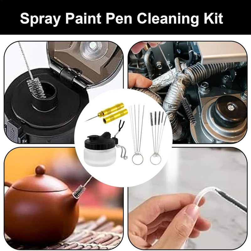 Airbrush Cleaning Needles - Cleaning Brushes,Cleaning Can, Cleaning Pot Jar, Dredging Needles Kit For Residual Paint Ink