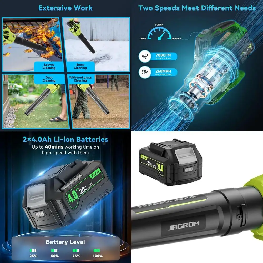 

Cordless Leaf Blower with 2 x 4.0Ah Batteries and Charger, 780CFM 260MPH Electric Blower, 2-Speed Handheld Lawn Cleaner for Leav