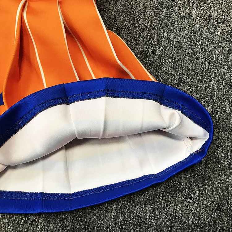 ชุดเชียร์ลีดเดอร์แบบกำหนดเอง ผ้าซับลิเมชั่น ยืดหยุ่น กระโปรงและเสื้อเจอร์ซีย์สำหรับผู้หญิงและเด็กนักเรียน