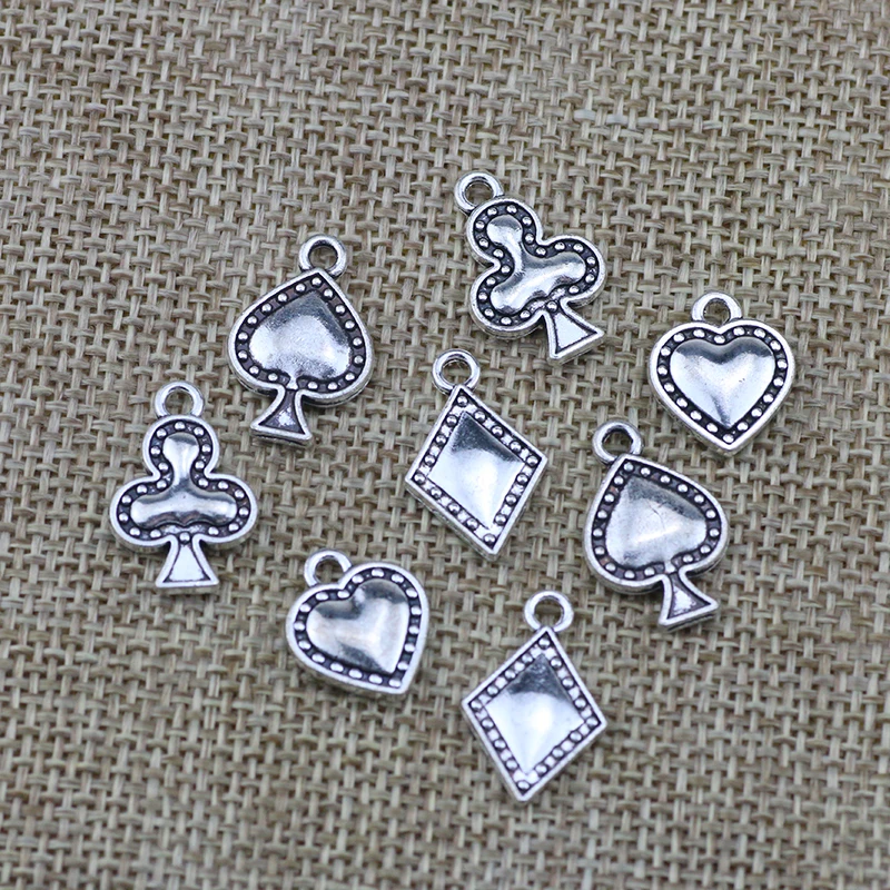 20 Pieces 19*12mm Antique Silver Plated Poker Card Charm For Jewelry Making