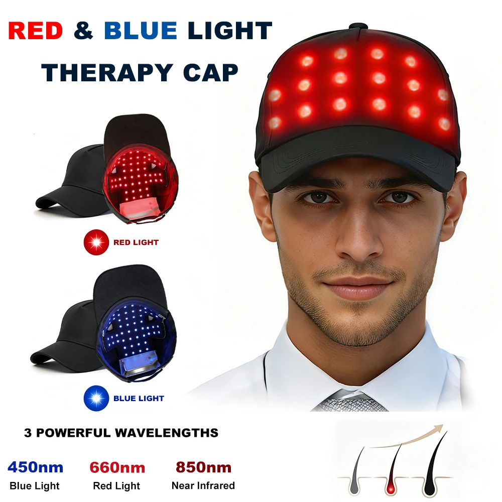 LED Hair Care Cap with Red 660nm Blue 450nm Infrared 850nm Light – Wireless Adjustable Light Therapy Hat for Scalp Nourishment