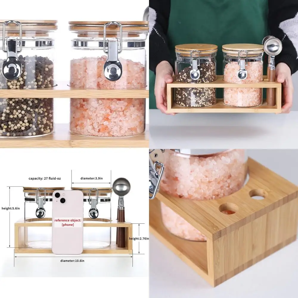 

Airtight Glass Jars with Scoop for Kitchen Essentials: Brown Sugar, Sea Salt, Flour, Coffee, Beans, Tea, Matcha, 27 oz