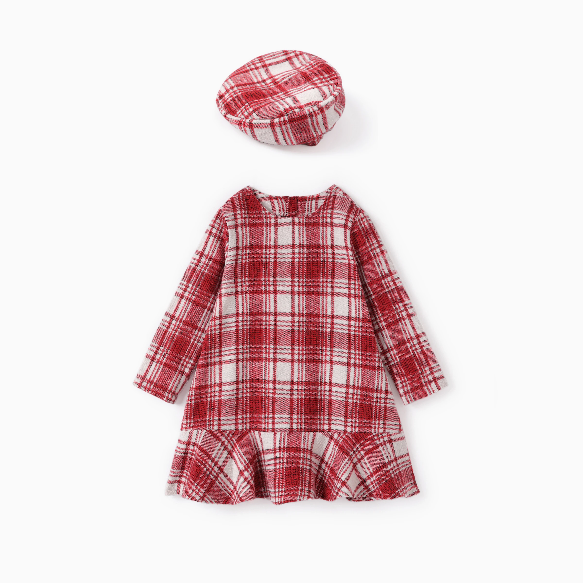

PatPat Toddler Girl School Grid Print Ruffled Dress with Hat