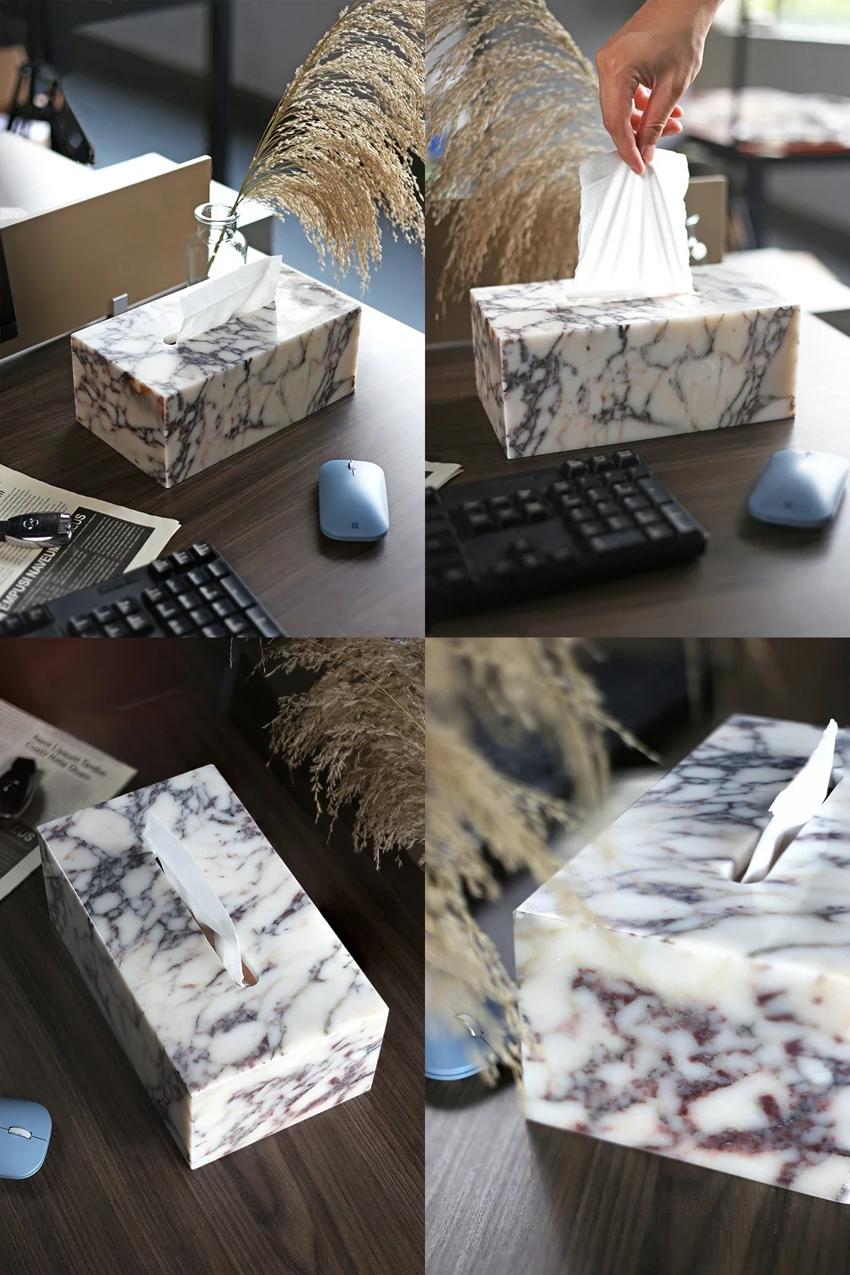 25x14x10 سنتيمتر الفاخرة كالكاتا فيولا الأرجواني الرخام الطبيعي البيج حجر الترافرتين الأنسجة صندوق حامل