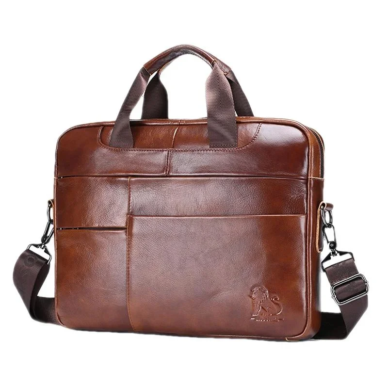 Maletín Vintage de cuero genuino para hombre, bolso de negocios, multifunción, portátil, gran capacidad, bandolera de hombro