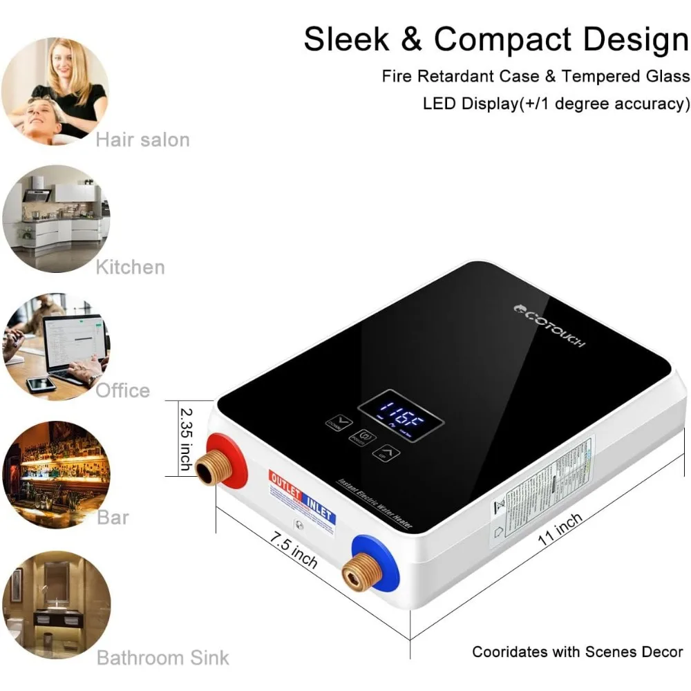 Bezzbiornikowy podgrzewacz wody elektryczny 6,5kw 240V, punkt użytkowania podgrzewacz ciepłej wody cyfrowy wyświetlacz ECOTOUCH, elektryczny, gorący woda