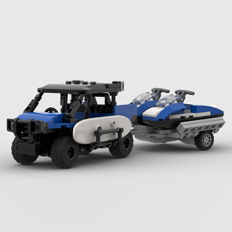 Modelo de Coche Urbano, Bloques de Construcción MOC, ATV de Salvavidas y Remolque para Moto Acuática Doble, Tecnología Modular, Regalos Navideños para Niños, Juguete de Ensamblaje