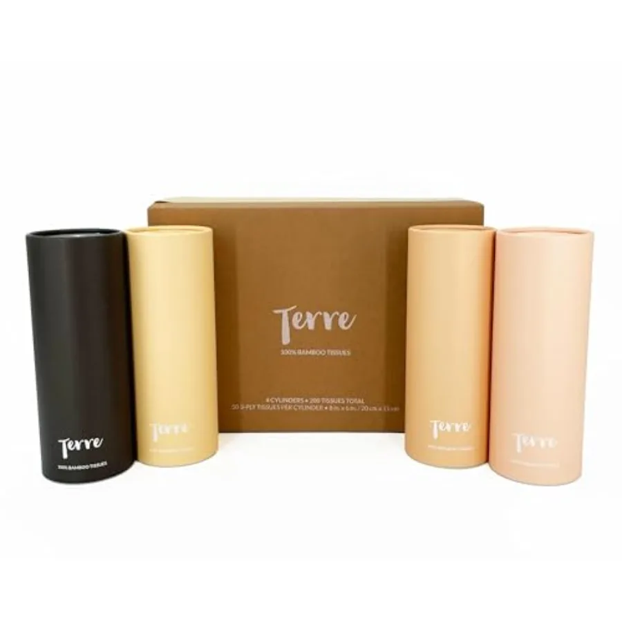 竹製車用シリンダーティッシュ 3層 無漂白 詰め替え可能 4パック 合計200枚入り FSC認証 エコフレンドリー ツリーフリー 堆肥化可能