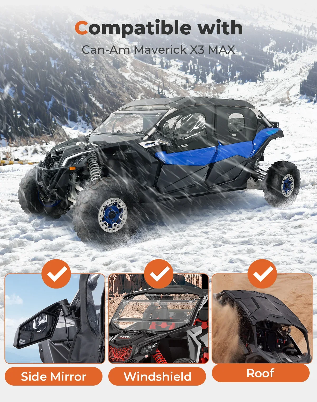 Caixas de cabine macias de PVC transparente à prova d'água UTV com estrutura de metal para Can-Am Maverick X3 MAX X DS RS RC MR Turbo R RR 2017-2025