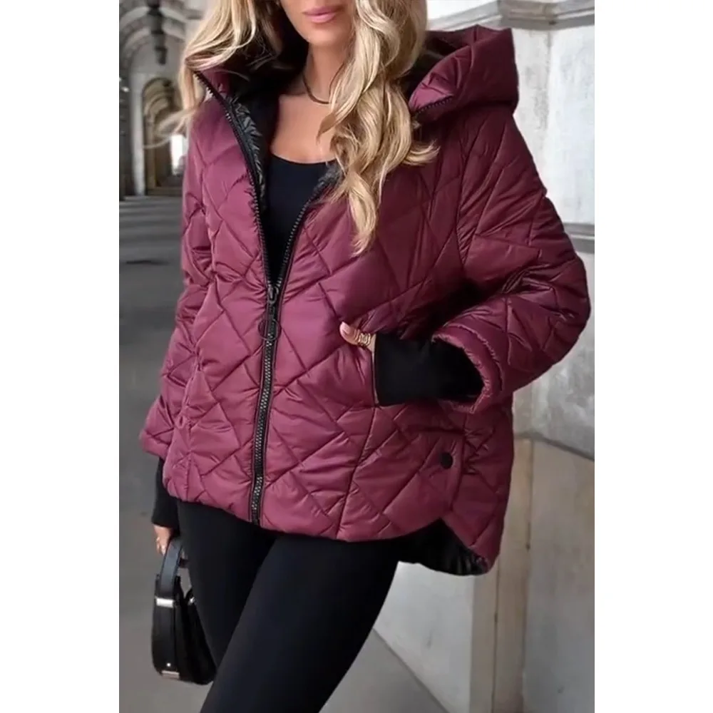 Herbst und Winter Neue Mode Kapuzen-Modejacke Lose Langarm Patchwork Baumwolljacke Damen Winterjacke Gesteppter Mantel – Detail 9