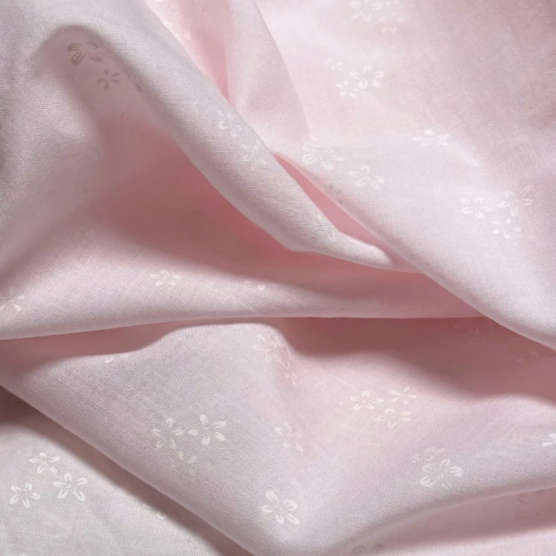 Dünner Hellrosa Kleiner Blumendruck Reiner Baumwollstoff Weiches Hemdkleid Kinderkleidung Oberteil Vollbaumwolle Sommerstoff