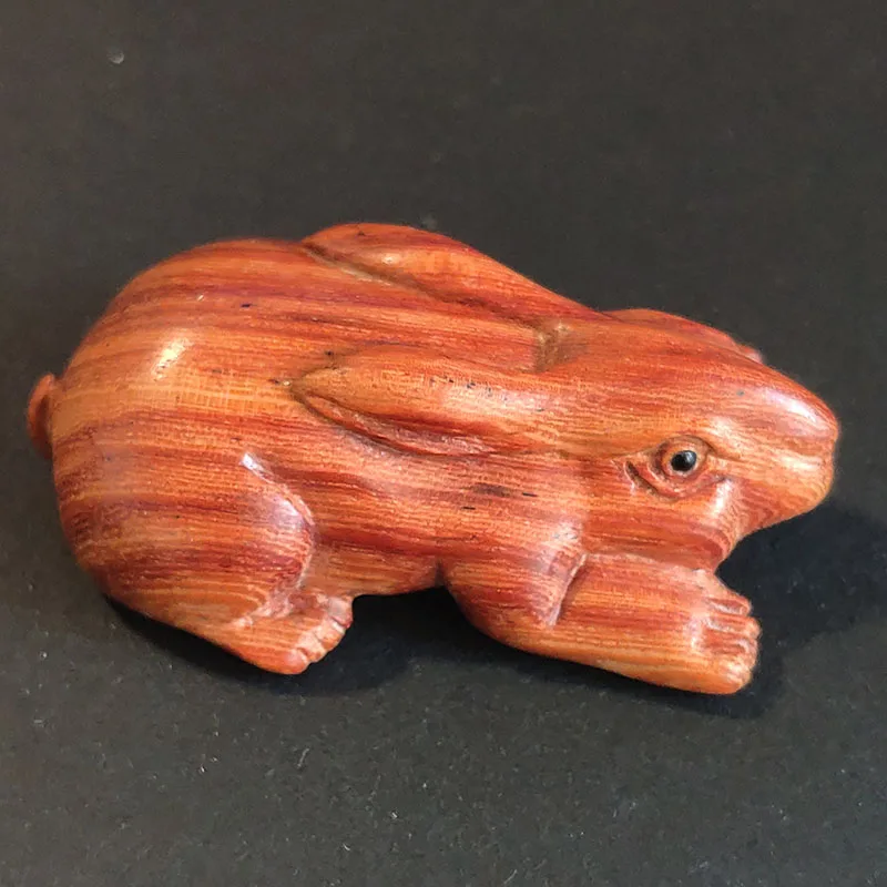 

M8550 - 20 Years Old 2" Hand Carved Red Sandalwood Netsuke - Pretty Rabbit