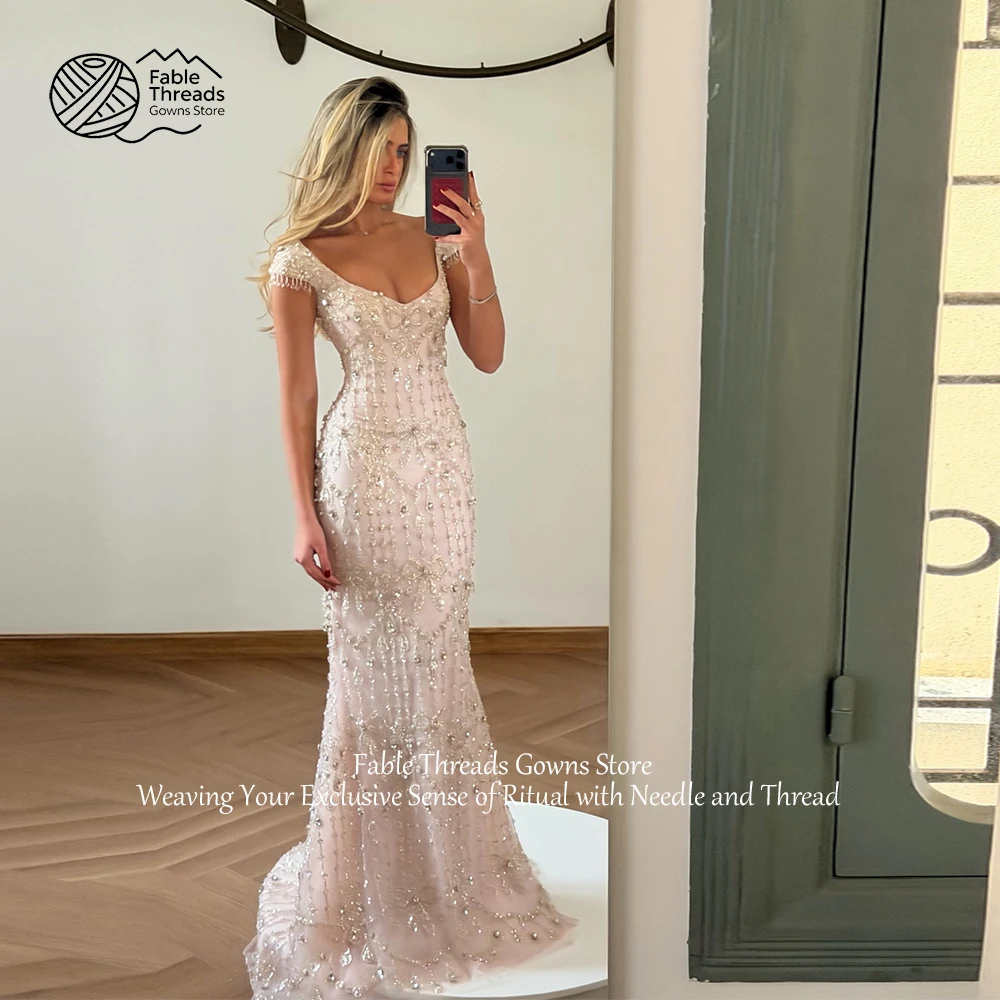FableT Luxury Beaded Lace Evening Dress Short Sleeve Mermaid Long Empire  Waist Crystal Prom Dress 2026 Women Party Gown Custom - AliExpress